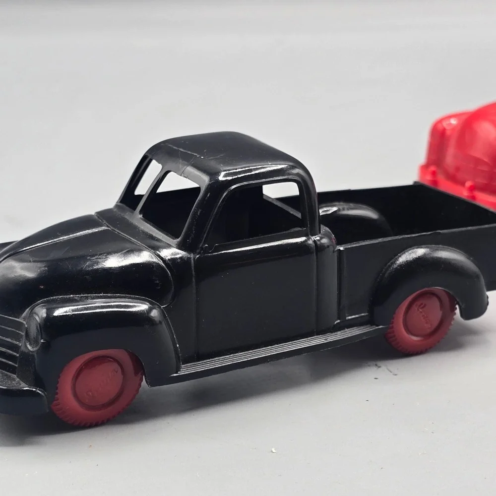 Vintage Irwin Hard Plastic Toy Cars Set Black Pickup Truck and Red Sedan